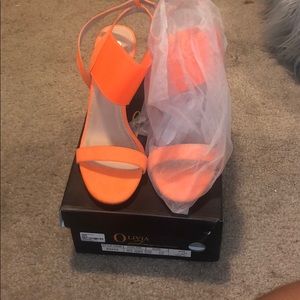 Neon orange suede heels